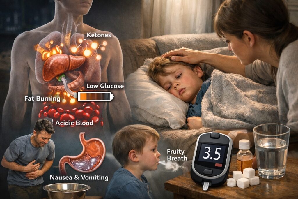 Lage suikers en hoge ketonen bij langdurig braken