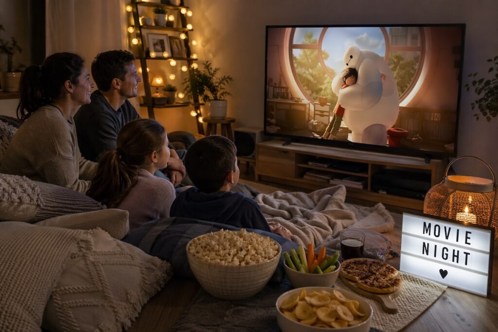 gezellige filmavond met gezin